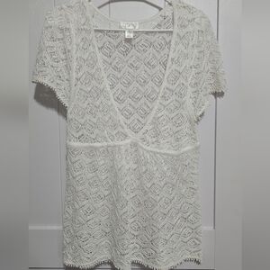 LOFT White Crochet Knit Top